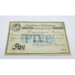 A 19th Century five pounds provicial bank note, Stourbridge & Kidderminster Banking Company,