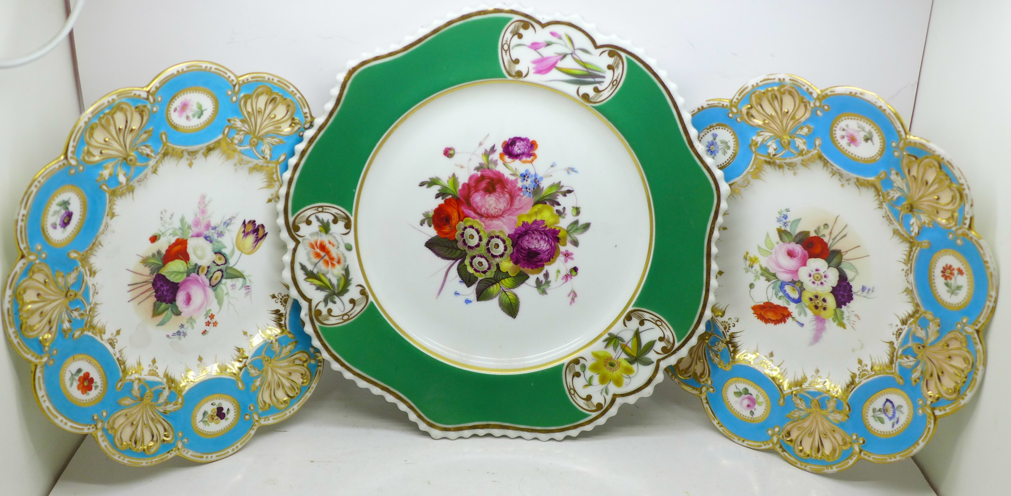 Three Victorian hand painted plates