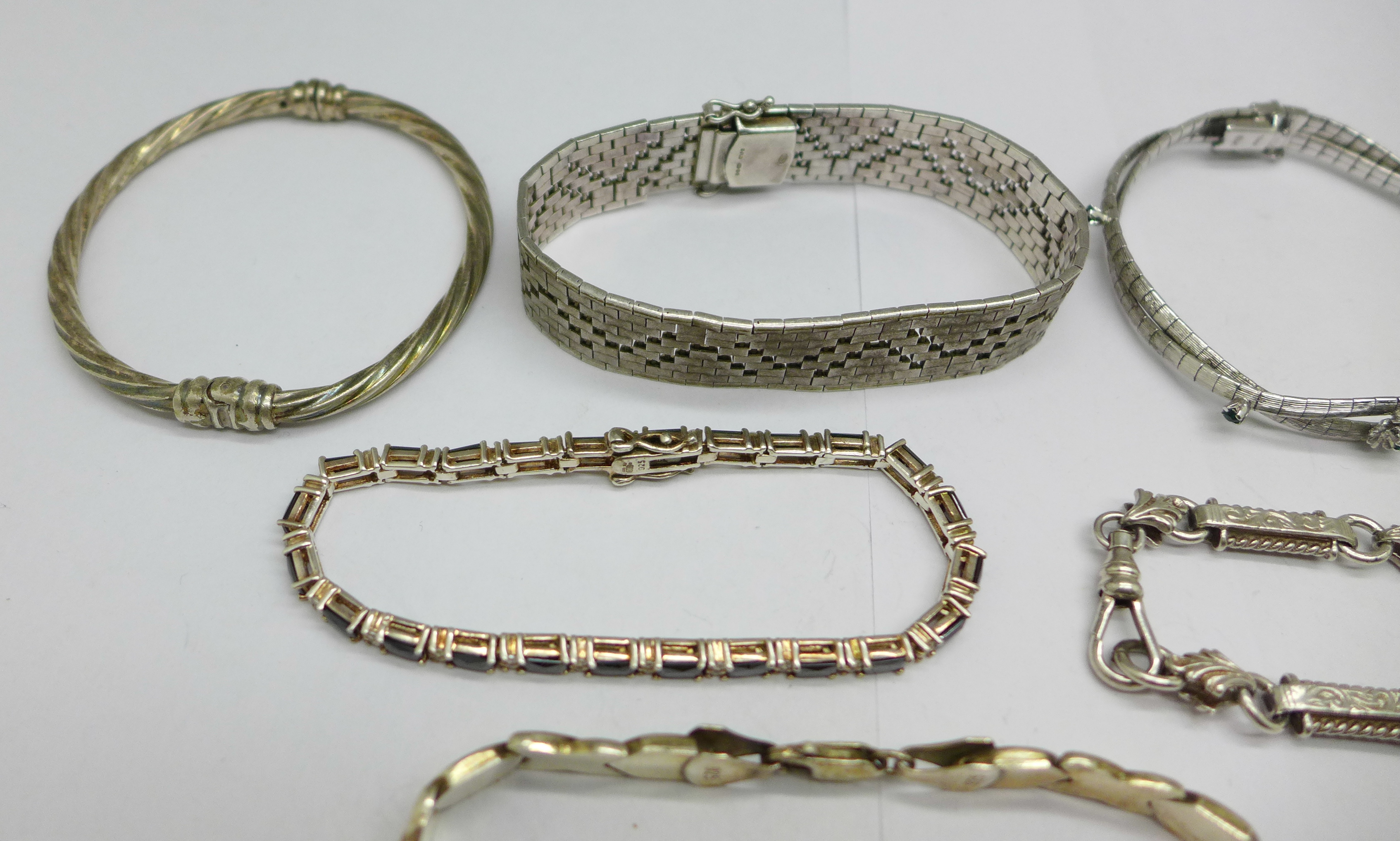 Seven silver bracelets and two silver bangles, 149g - Image 2 of 4
