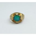 A 9ct gold and doublet opal ring, 5g, M, edge of stone chipped