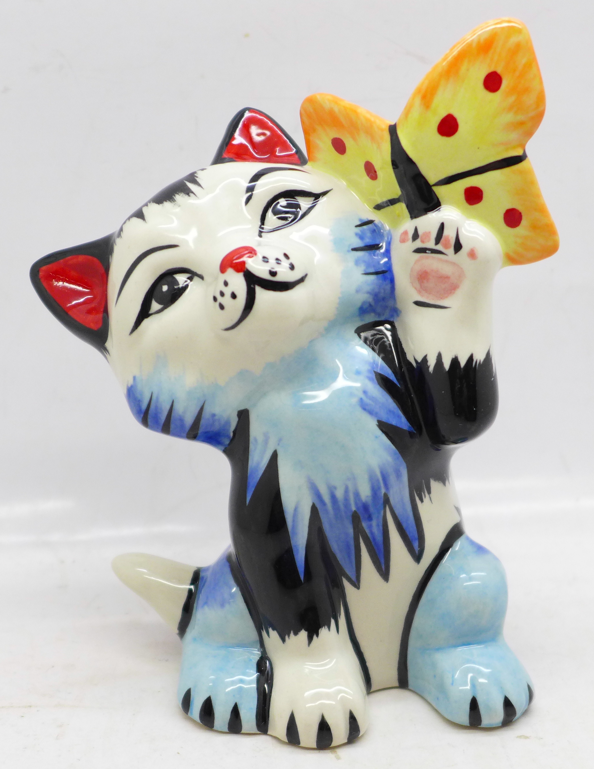 Lorna Bailey Pottery, 'Butterfly the Cat', signed on base, 11cm