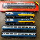Two Tri-ang Hornby OO gauge Inter-City 125 locomotives and three coaches