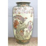 A Satsuma vase decorated with birds and flowers, 37cm