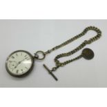 A silver pocket watch and Albert chain, Peek, St. James Street, Lynn