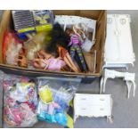 A box of Sindy and Barbie dolls, furniture and clothes