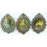 Three hand painted Italian minitures