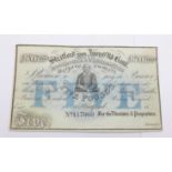 A 19th Century five pounds provincial bank note, Stratford upon Avon Old Bank, branch of the
