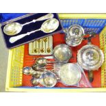 A box of mixed silver plate