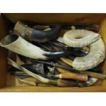 A collection of antler and horn items