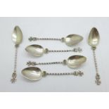 A set of six continental white metal spoons, marked 917, 53g