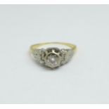 An 18ct gold and white metal set diamond ring, 2.8g, N, mark worn