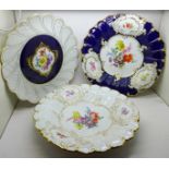 Three Meissen cabinet plates, one restored