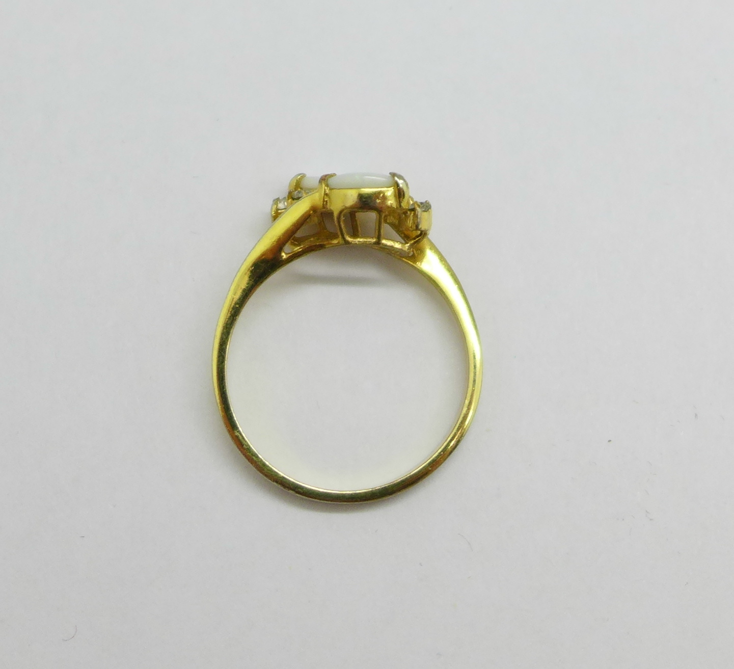 A gilt metal, opal and white stone ring, size R - Image 3 of 3