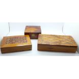 Three thuga wood marquetery boxes plus one other