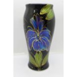 Anita Harris Art Pottery, hand painted Bella vase in the Black Iris design, signed in gold on