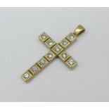 A 9ct gold, white stone set cross pendant, 5.6g, 25mm x 36mm, (with a box marked Bucherer)