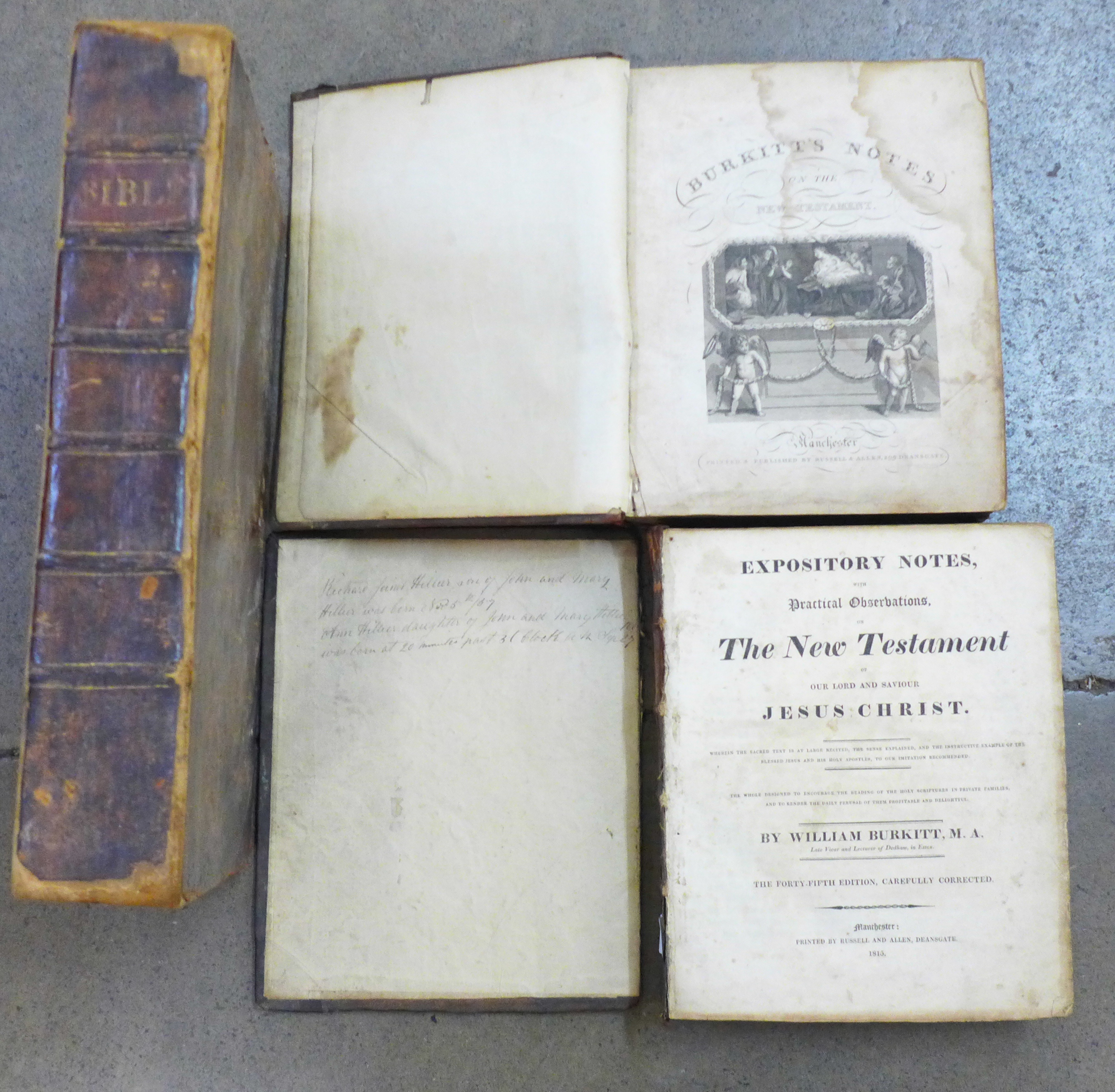 An 1809 Family Bible, 1815 New Testament and Burkitt's Notes on the New Testament