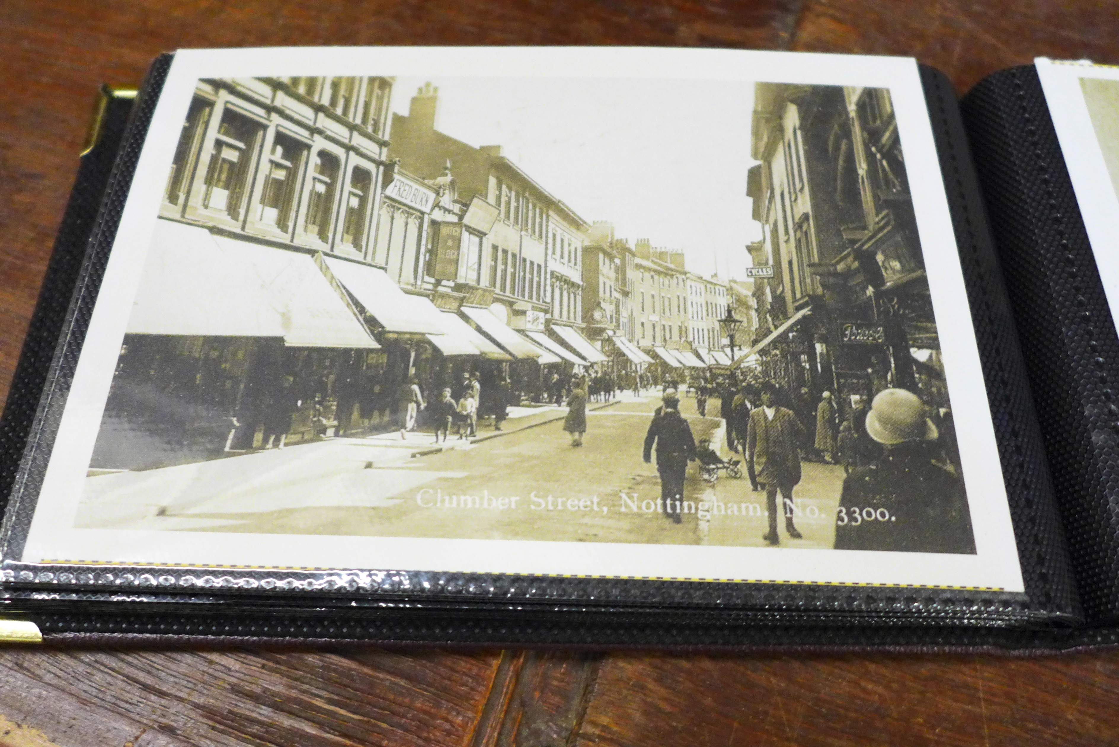 Nottingham postcards, cigarette cards and two lacquered boxes, for gloves and hankies - Image 5 of 6
