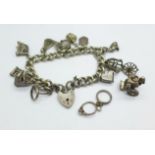 A silver charm bracelet, 68g