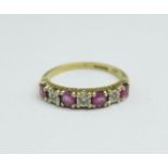 A 9ct gold, ruby and diamond ring, 2.1g, O