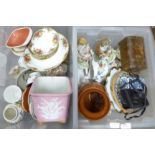 Two boxes of mixed decorative china, including a pair of KK Crown China Japan Neapolitan style