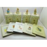 Four Border Fine Arts Brambly Hedge figures and five Peter Rabbit books