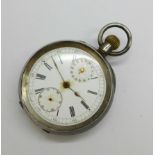 A 935 silver cased chronograph pocket watch, a/f