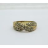 A 9ct gold and diamond ring, 6.8g, U