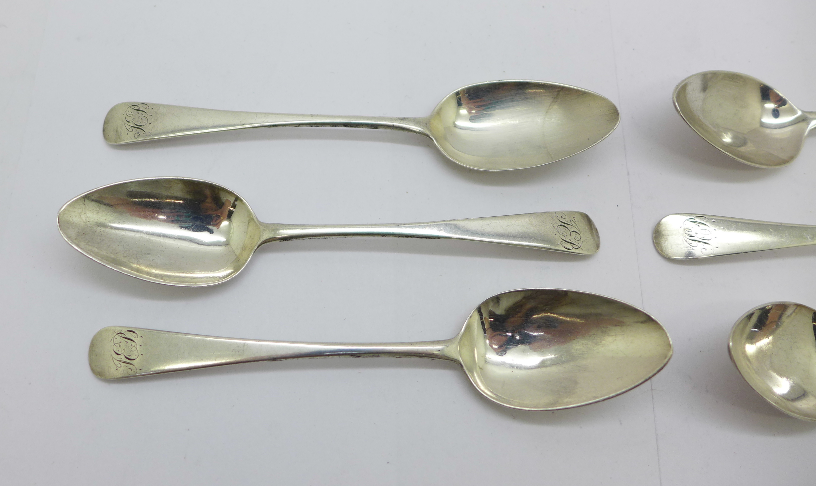 Six Georgian silver spoons, Peter & William Bateman, 78g - Image 2 of 4