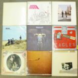 A collection of rock LP records including Pink Floyd, The Eagles, Fleetwood Mac, ELP, (23)