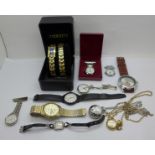 Assorted wristwatches including a nurse's fob watch, a lady's Omega wristwatch, etc.