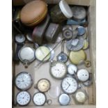 A collection of pocket watches for spares and repairs, watch parts, etc.