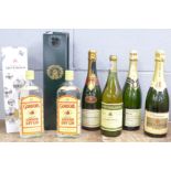 A collection of champagnes including Taittinger, Laurent-Perrier, two bottles of wine including 1998