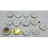 Thirteen pocket watch movements, Waltham, Thos Russell, plus fusee and lever, etc.