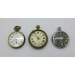 Three pocket watches including a black dial Smiths car watch