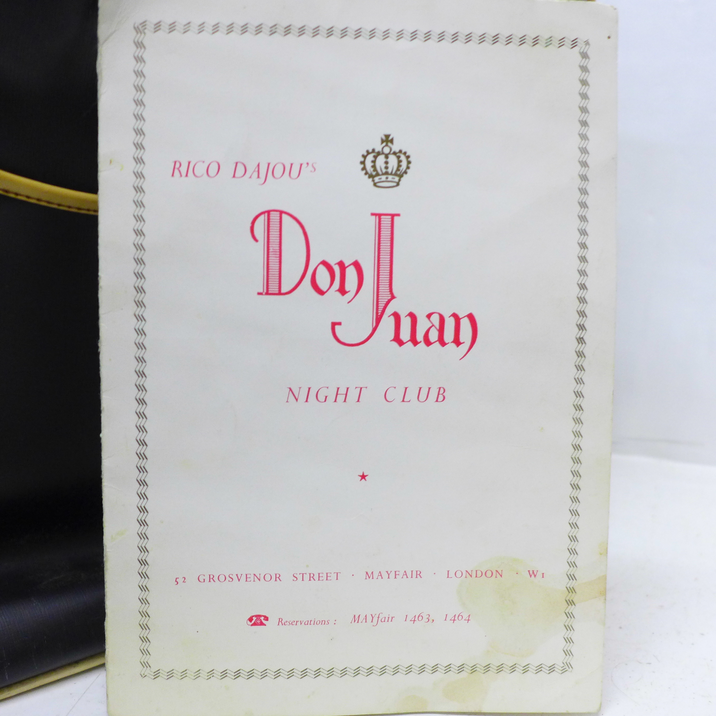 A 1960's The London Playboy Club holdall bag and a Don Juan Night Club entertainment card - Image 4 of 5