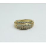 A 9ct gold and diamond ring, 4.9g, Q