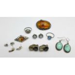 Silver jewellery including Arts and Crafts and moonstone