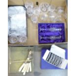 A collection of Edinburgh and Royal Doulton crystal and cased flatware