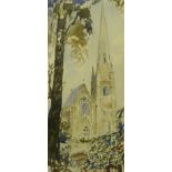 Alston Emery (1913-1993), Keele Church, watercolour, 41 x 19cms, framed
