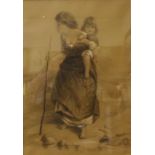 Italian School, pencil drawing of a gypsy woman and child, indistinctly signed, 43 x 30cms, framed