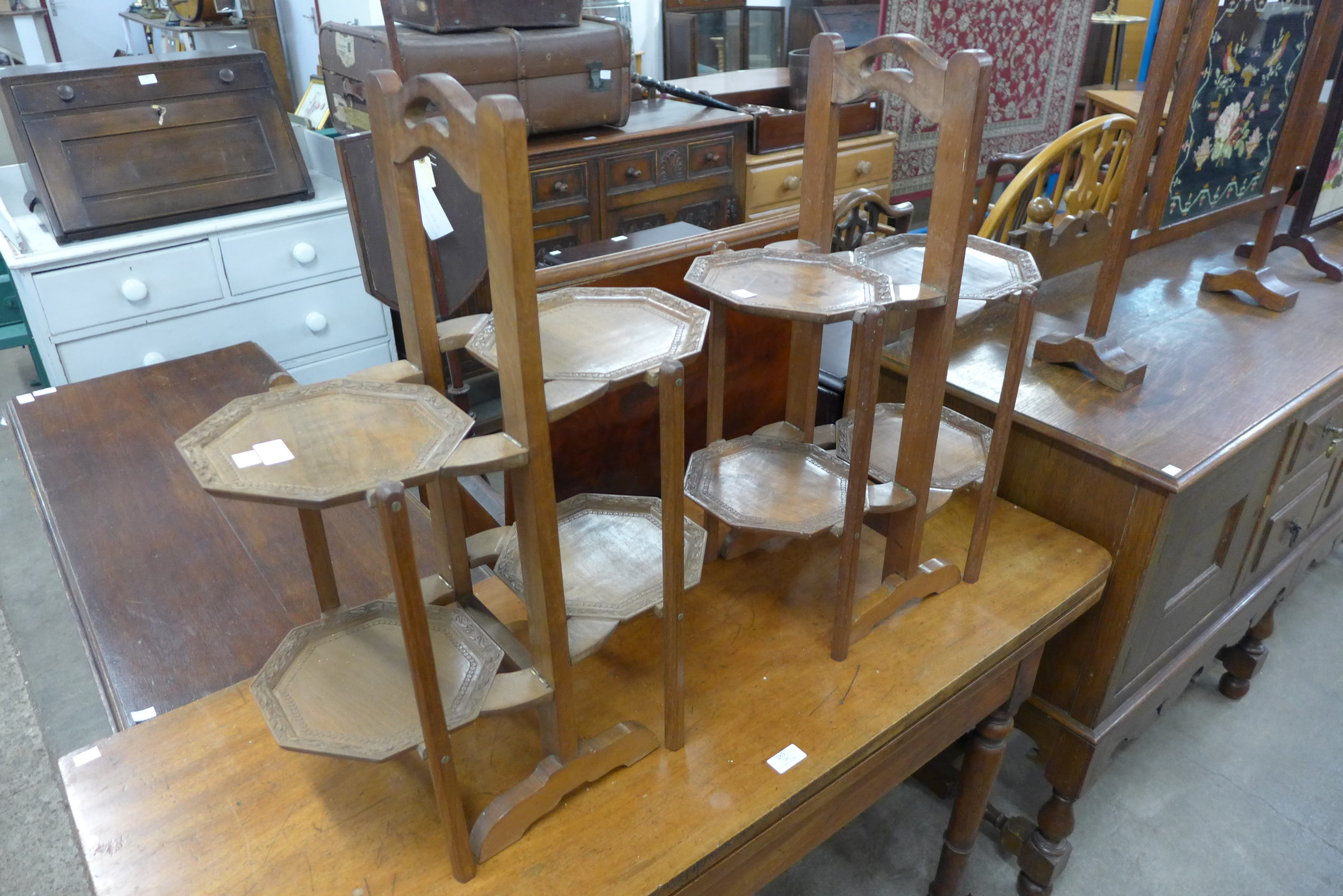 A pair of Eastern hardwood folding cake stands - Image 2 of 2