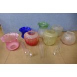Seven assorted glass oil lamp shades