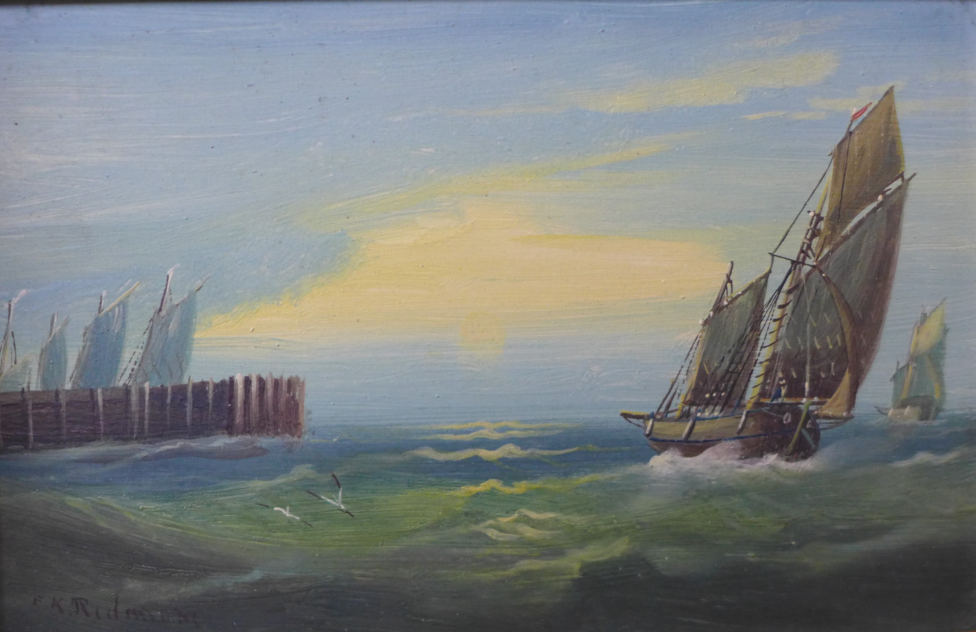 Edward King Redmore (1869 - 1941), shipping off the coast, pair of oil on boards, 14 x 22cms, framed