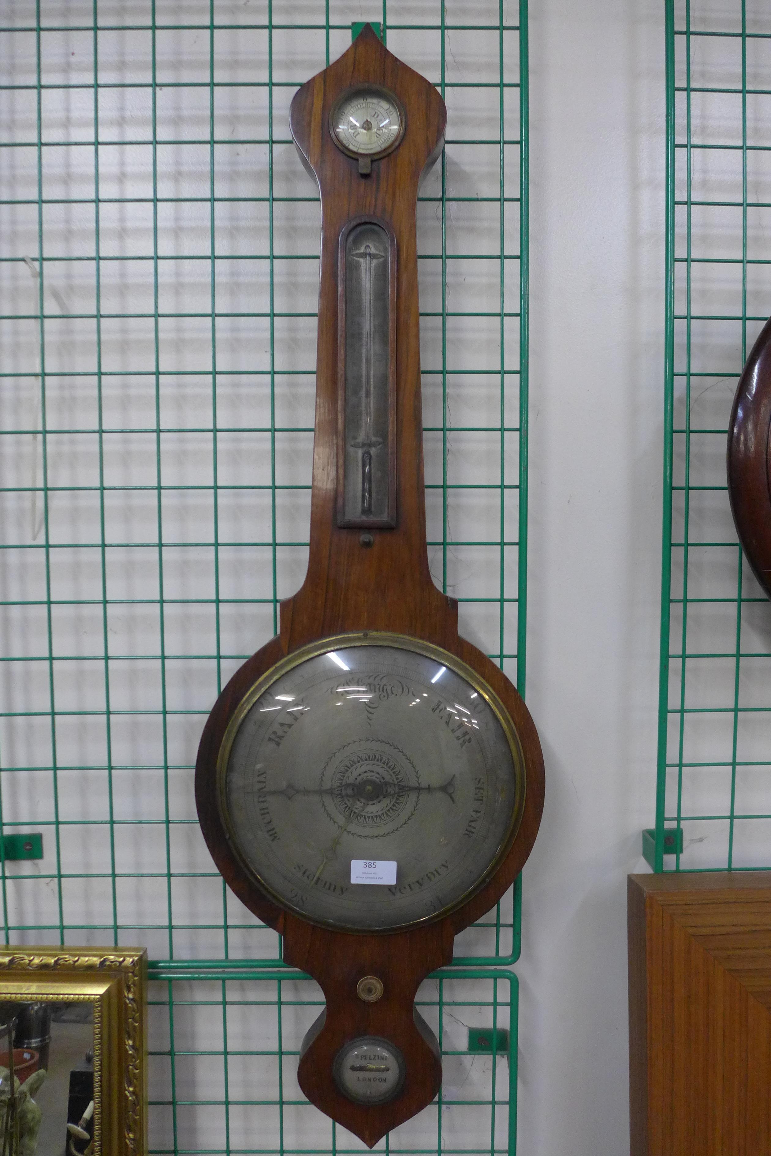 A Victorian rosewood banjo barometer, Spelzini, London