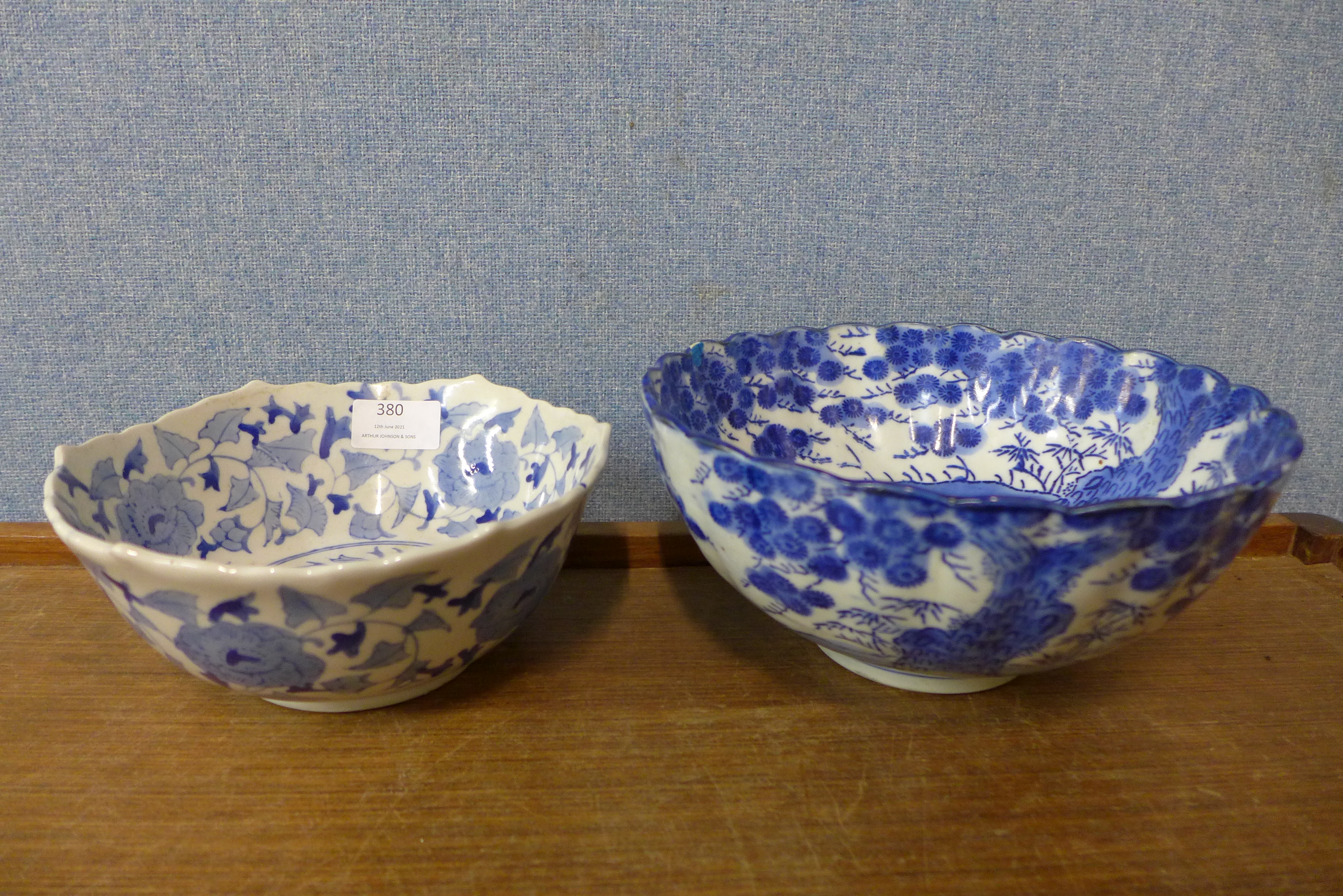 A Chinese blue and white footed bowl bowl and one other, one a/f