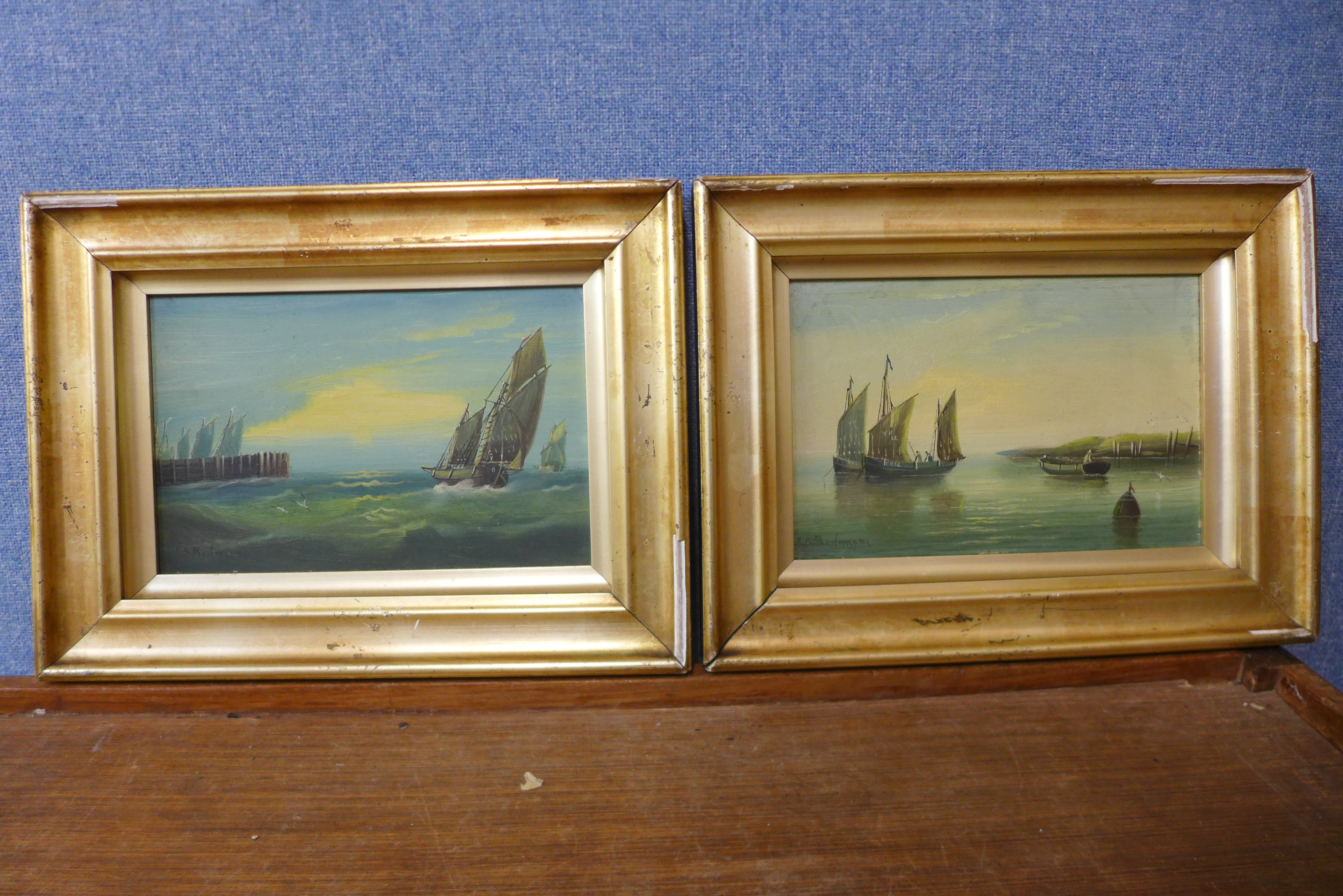 Edward King Redmore (1869 - 1941), shipping off the coast, pair of oil on boards, 14 x 22cms, framed - Image 3 of 3