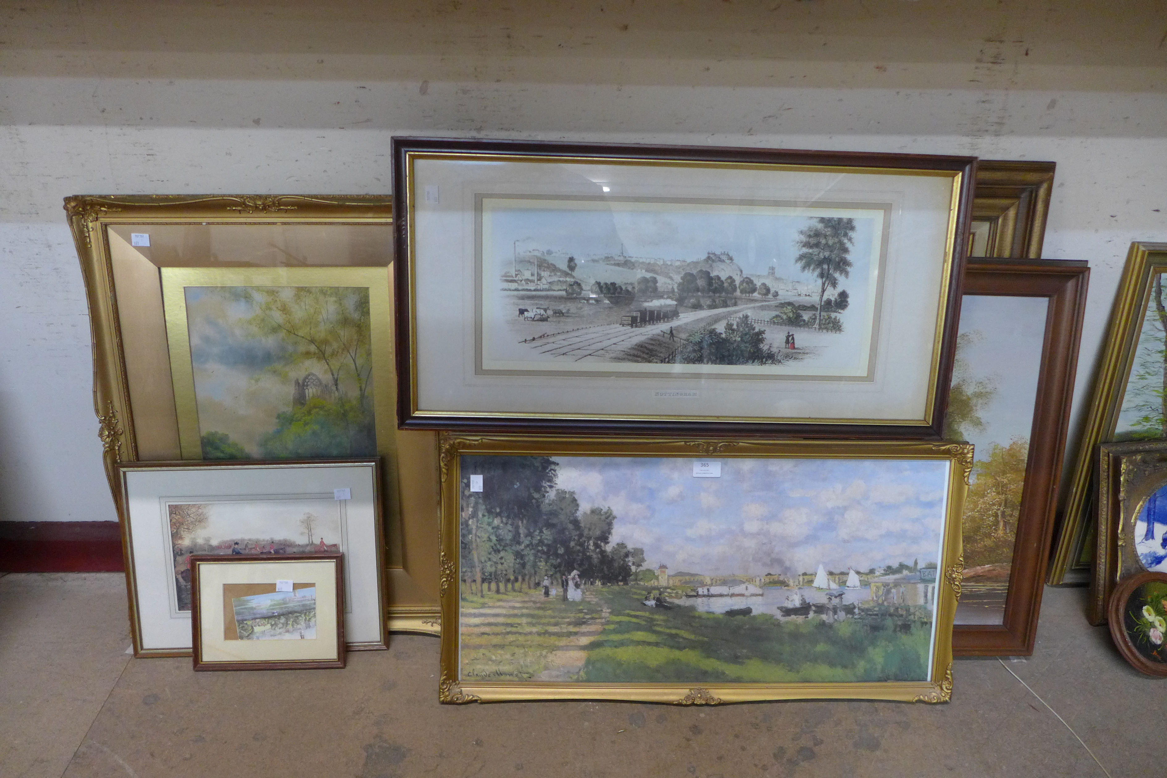 Assorted oils, prints, watercolours and a gilt picture frame