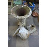 Two Victorian cast iron campagna garden urns, one a/f