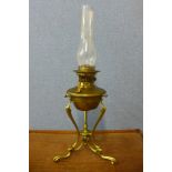 An Art & Crafts brass oil lamp, manner of W.A.S. Benson